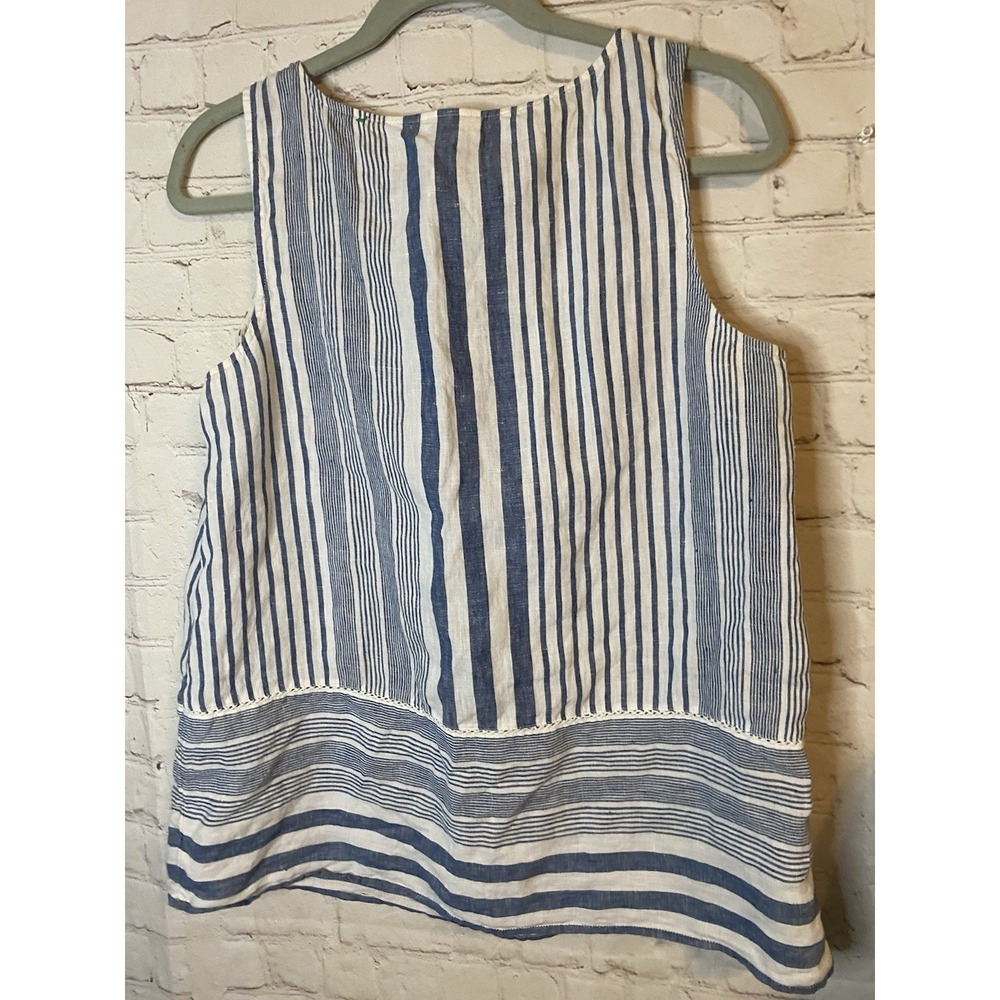 J.Jill Love Linen Sz M Blue/White Striped Sleeveless Top Tank